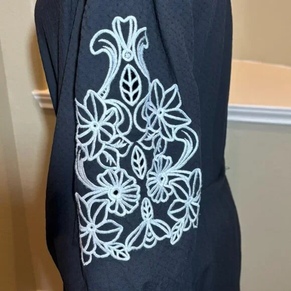 💖Draper James RSVP Black White Embroidery Lattern Sleeves Drop Waist Dress XXL - Picture 4 of 10